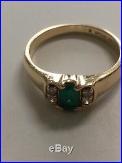 Retired Rare James Avery Barcelona Emerald Diamond Ring Sz 7 1/4 Gold 14K