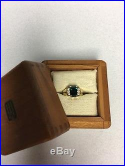 Retired Rare James Avery Lab Emerald And Diamond Ring Sz 6 1/2 Gold 14K Texas