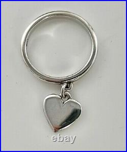 Retired Vintage James Avery Heart Dangle Charm Ring Sterling Silver Size 6.5