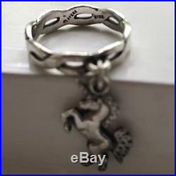 Retired Vintage James Avery Silver Unicorn Dangle Ring Charm Blue Pouch & Box 4