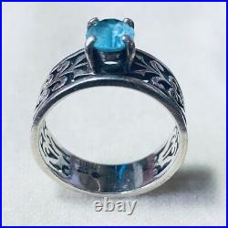 Size 8 James Avery Sterling Silver Adoree Ring with Blue Topaz December Stone