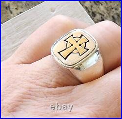 Size 9 James Avery Retired 14kt Gold Celtic Cross /. 925 Silver Ring NEAT