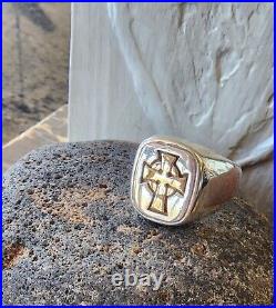 Size 9 James Avery Retired 14kt Gold Celtic Cross /. 925 Silver Ring NEAT