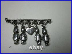 Sterling Silver James Avery Rare Heart Brooch Pin With Heart and Children Charms