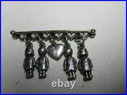 Sterling Silver James Avery Rare Heart Brooch Pin With Heart and Children Charms
