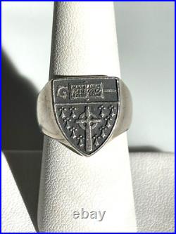 VINTAGE JAMES AVERY STERLING SILVER SHIELD SIGNET RING With RELIGIOUS CROSS SIZE 8