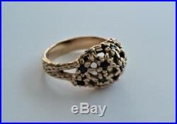 Vintage JAMES AVERY 14k Yellow Gold & Blue Sapphire Cluster Style Ring Sz 6