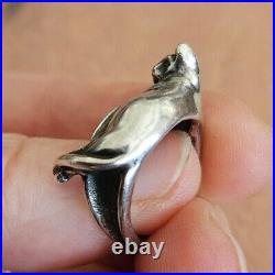 Vintage Rare Retired James Avery Sterling Silver 3D Resting Cat Ring