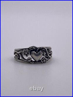 Vintage Retired James Avery Ring Heart Flowers Scroll Sterling Silver Size 5.5