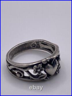 Vintage Retired James Avery Ring Heart Flowers Scroll Sterling Silver Size 5.5