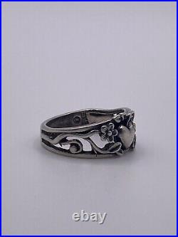 Vintage Retired James Avery Ring Heart Flowers Scroll Sterling Silver Size 5.5