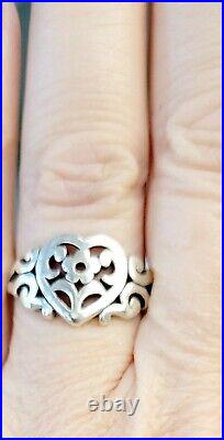 Wonderful Condition! James Avery Heart Scrolled Flower Ring Sz 8.5 withJA Box